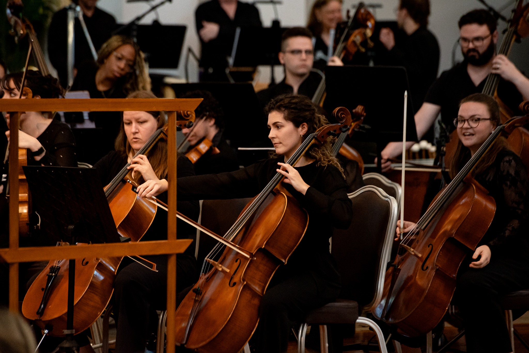 Great Falls Philharmonic cellists performing