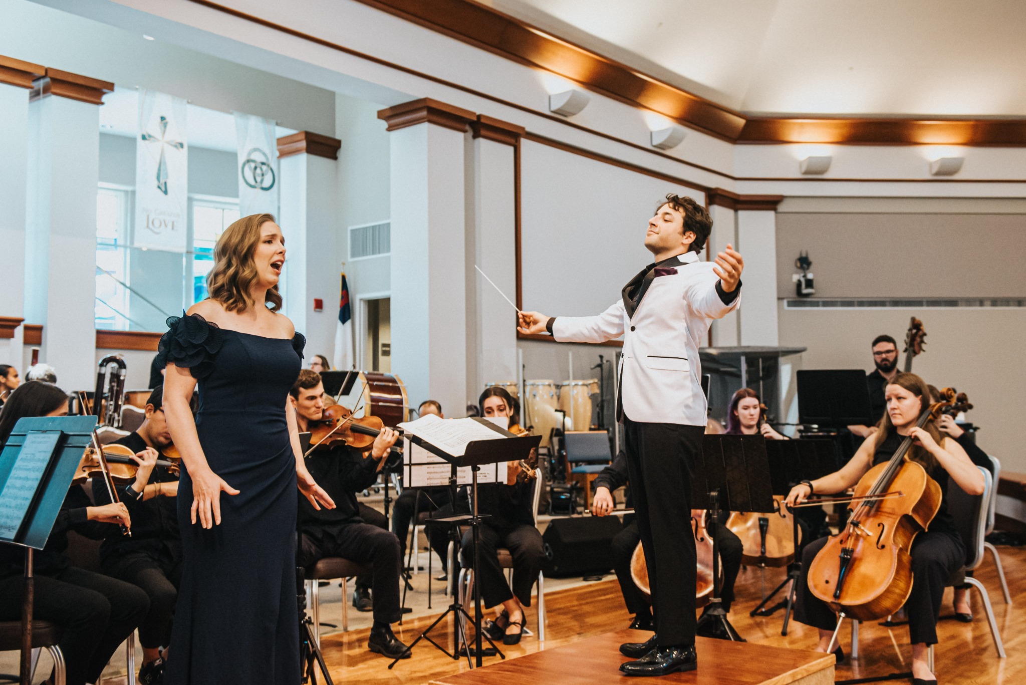 A Great Falls Philharmonic soloist and conductor in performance